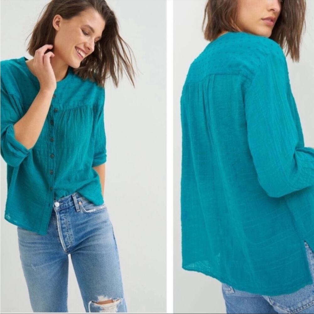 Anthropologie x Pilcro and Letterpress Mila Top turquoise sz S